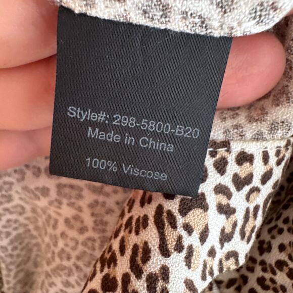 Jenni Kanye Leopard Print Midi Dress Cream Brown Round Neck Short Sleeve Sz XL - Picture 4 of 5